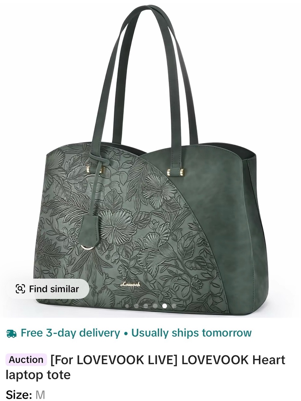 LOVEVOOK Green Floral-Embossed Tote Bag